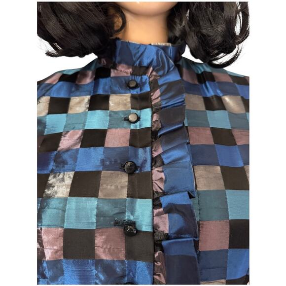NWT Vintage Partique Inc Dorothy Farinae Blue Check Taffeta Jacket size small - Picture 6 of 14